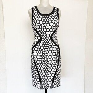 Jovani Black and White polka dot Sheath Dress Sleeveless Scoop Neck 4